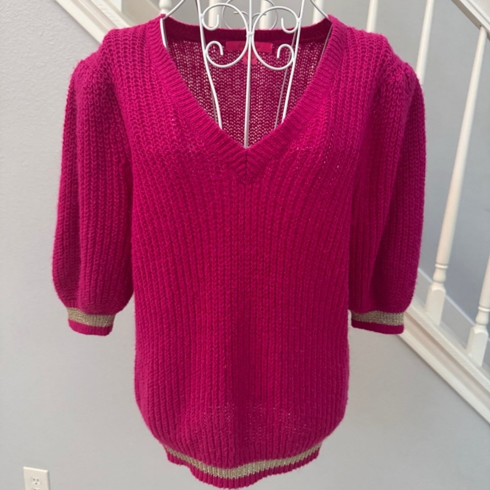 Lilly Pulitzer Fuchsia V-Neck Sweater S - Picture 2 of 6